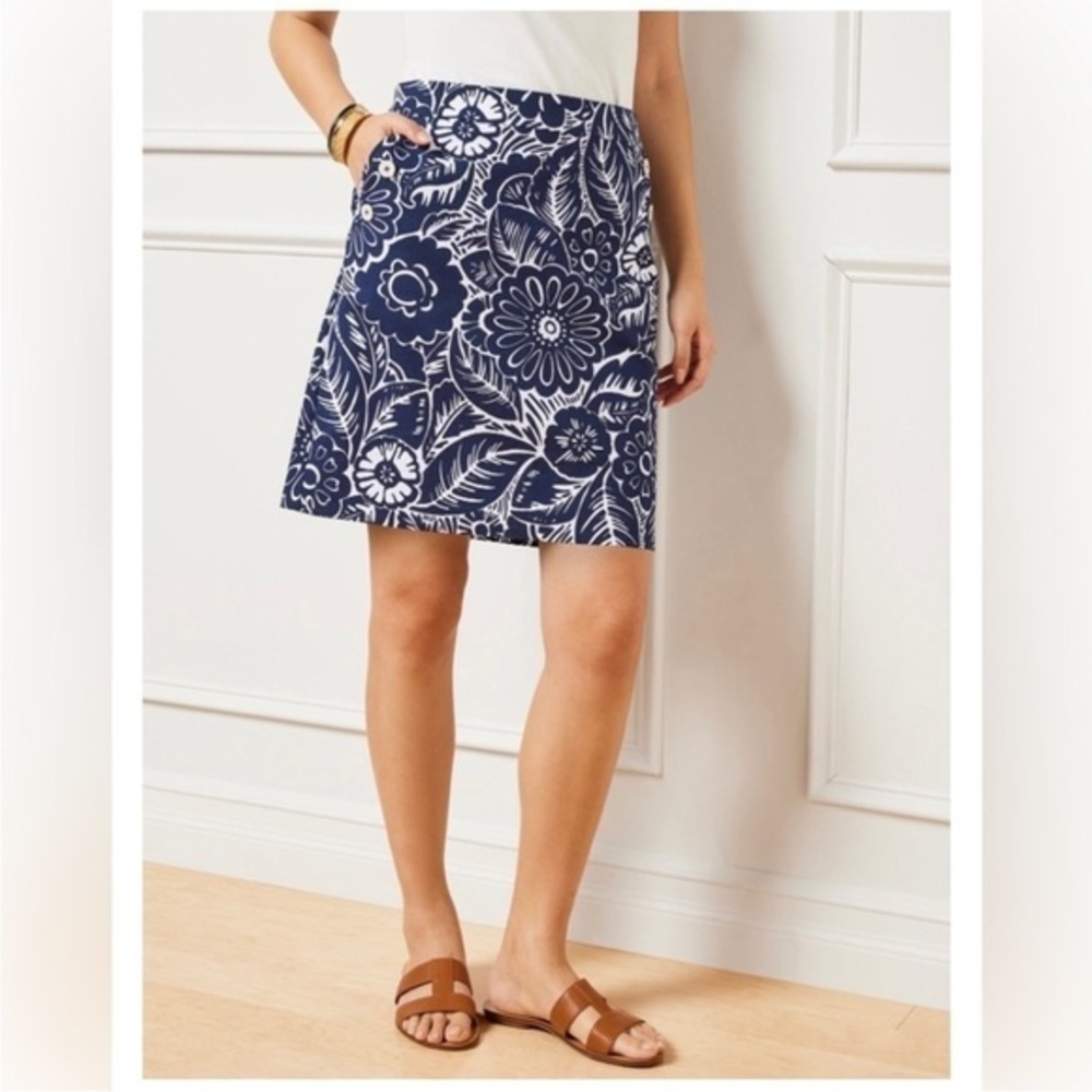 Talbots Nautical Floral Mini Navy White Skirt Size 2 NWT